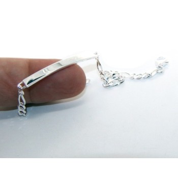 NSA|NALBORI Bracciale targa uomo donna argento 925 chiaro, massiccio catena figaro 4 mm polso 18 cm