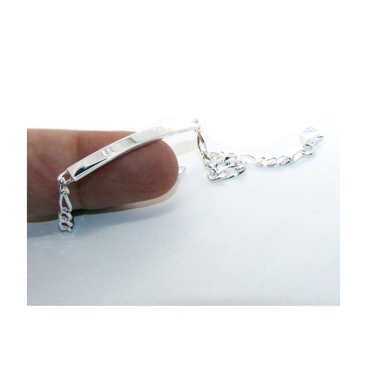 NSA|NALBORI Bracciale targa uomo donna argento 925 chiaro, massiccio catena figaro 4 mm polso 18 cm