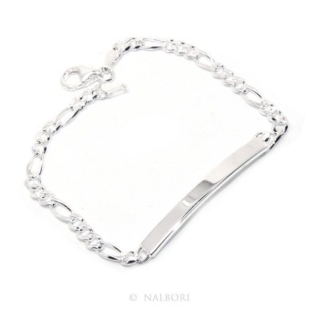 NSA|NALBORI Bracciale targa uomo donna argento 925 chiaro, massiccio catena figaro 4 mm polso 18 cm