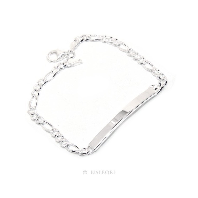 NSA|NALBORI Bracciale targa uomo donna argento 925 chiaro, massiccio catena figaro 4 mm polso 18 cm