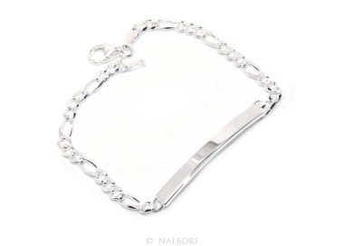 NSA|NALBORI Bracciale targa uomo donna argento 925 chiaro, massiccio catena figaro 4 mm polso 18 cm