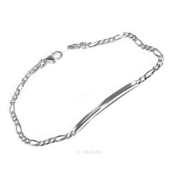 NSA|NALBORI Men's or women's silver bracelet in 925 silver, solid chain figaro 3 mm  wrist 18 cm