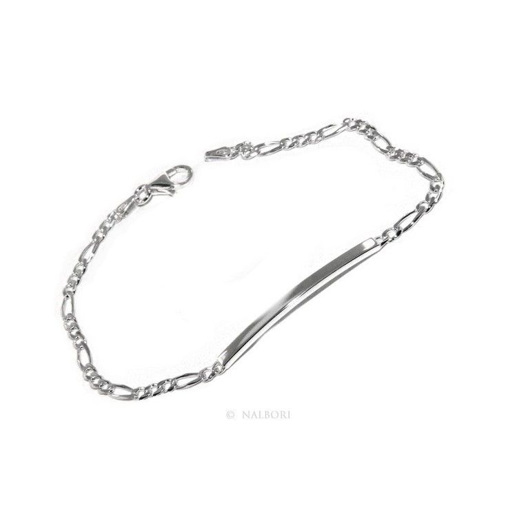 NSA|NALBORI Bracciale targa uomo donna argento 925 chiaro, massiccio catena figaro 3 mm polso 18 cm