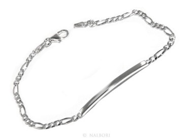 NSA|NALBORI Bracciale targa uomo donna argento 925 chiaro, massiccio catena figaro 3 mm polso 18 cm