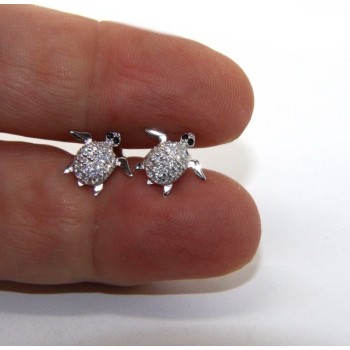 NSA|orecchini da donna in argento 925 a forma di tartaruga con pavè microsetting di piccoli zirconi bianchi taglio brillante