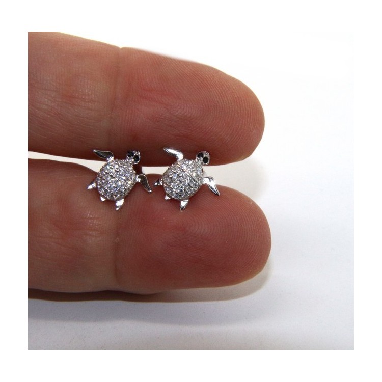 NSA|orecchini da donna in argento 925 a forma di tartaruga con pavè microsetting di piccoli zirconi bianchi taglio brillante