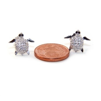 NSA|Silver Turtle Earrings With Pavilion Microsetting Of Small White Zirconia Brilliant Cut