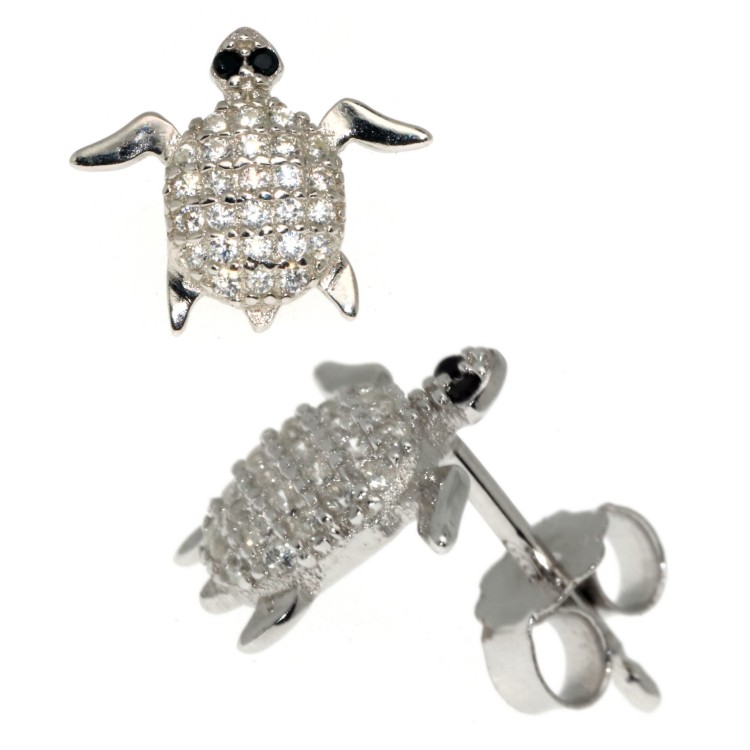 NSA|925 silver tortoiseshell earrings pavè brilliant cut black white zircons