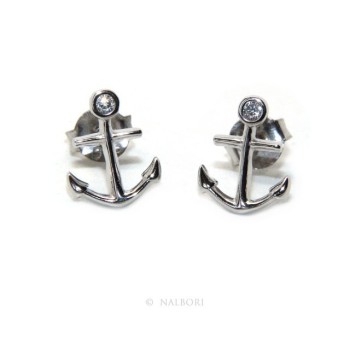 NSA|earrings for men or women 925 silver anchor-shaped brilliant-cut white zircon in cipollino