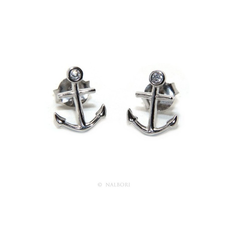 NSA|earrings for men or women 925 silver anchor-shaped brilliant-cut white zircon in cipollino