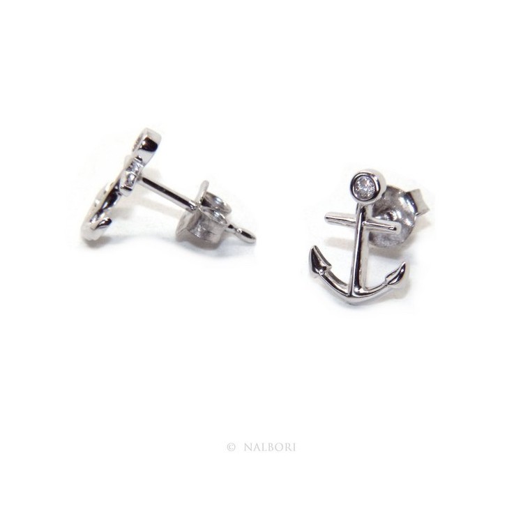 NSA|earrings for men or women 925 silver anchor-shaped brilliant-cut white zircon in cipollino