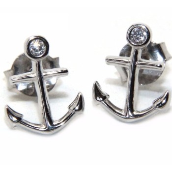NSA|925 silver anchor earrings and brilliant white cipollino zircon