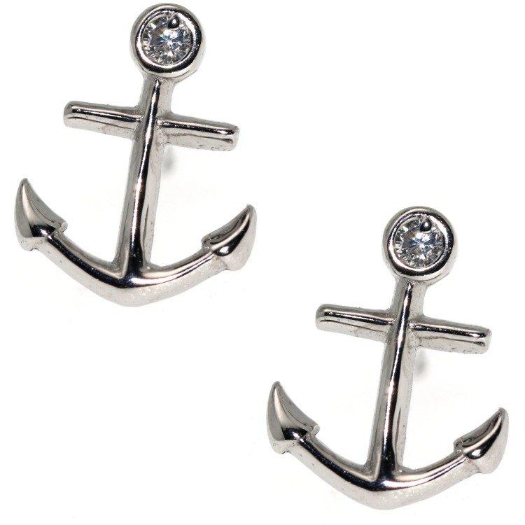 NSA|925 silver anchor earrings and brilliant white cipollino zircon