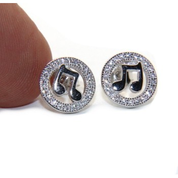 NSA|925 silver or silver 925 men's earrings musical notes and white circus zircons