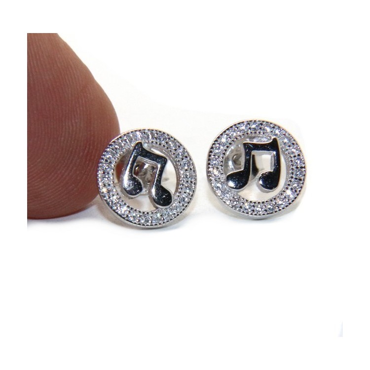 NSA|925 silver or silver 925 men's earrings musical notes and white circus zircons