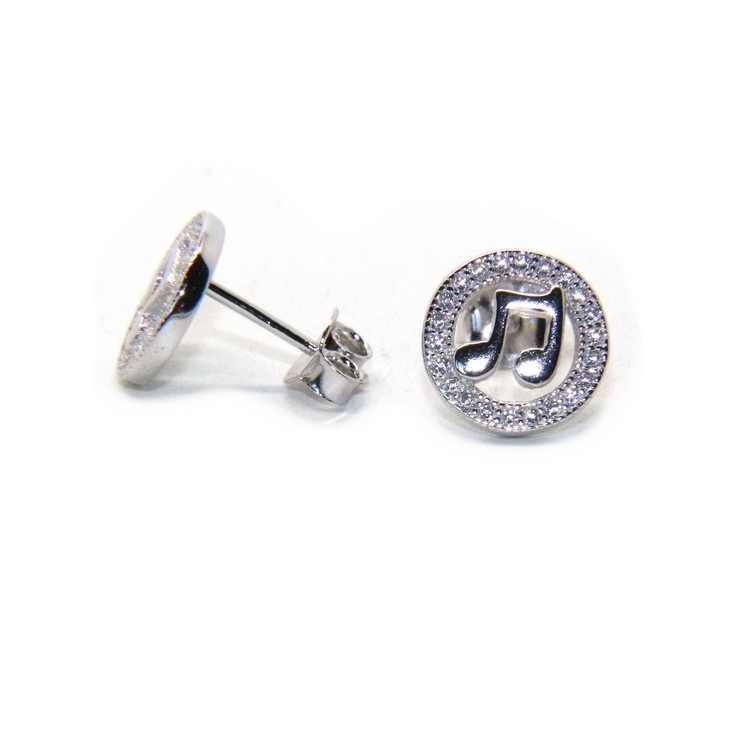 NSA|925 silver or silver 925 men's earrings musical notes and white circus zircons