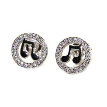 NSA|925 silver ear stud musical notes and white zircons