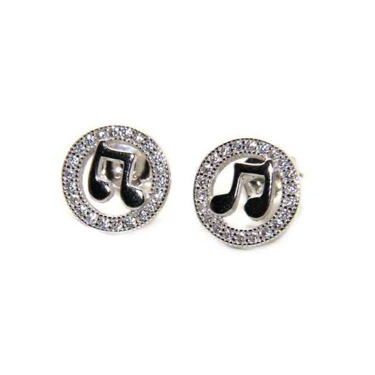 NSA|925 silver ear stud musical notes and white zircons