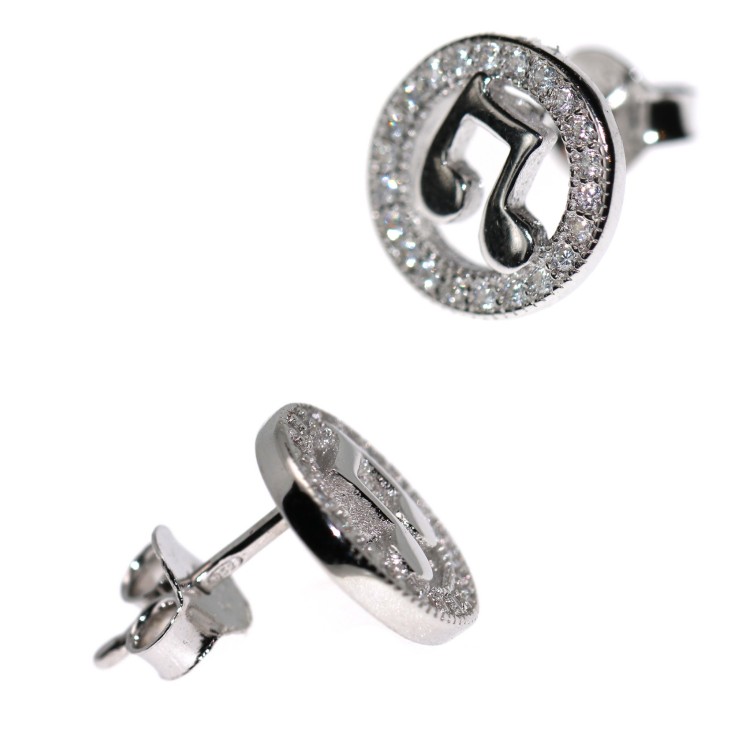 NSA|925 silver ear stud musical notes and white zircons