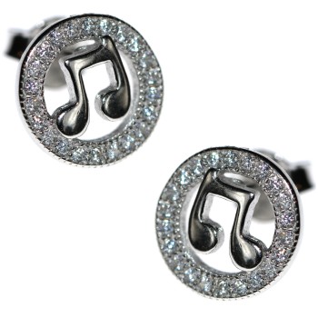 NSA|925 silver ear stud musical notes and white zircons