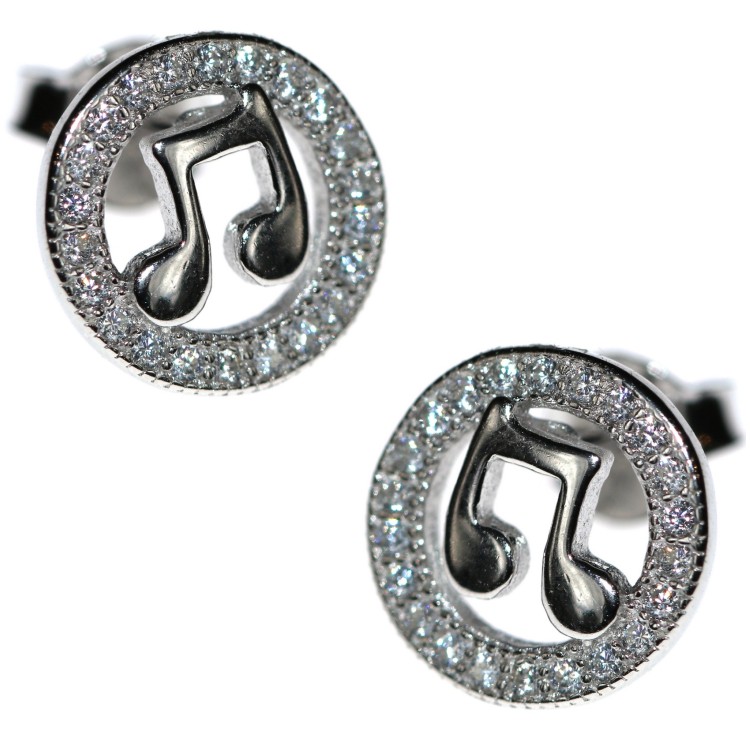 NSA|925 silver ear stud musical notes and white zircons
