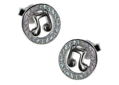 NSA|925 silver ear stud musical notes and white zircons