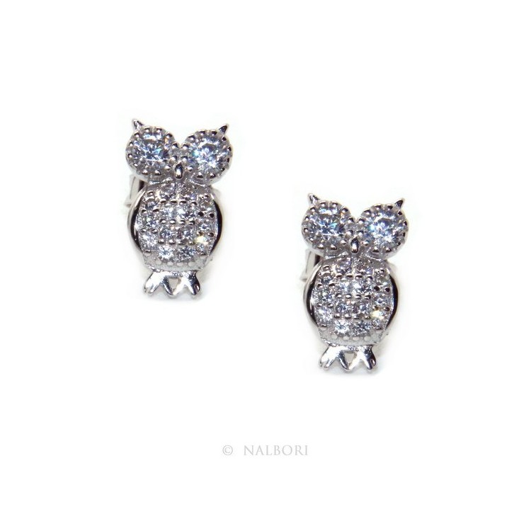 NSA|Women's 925 silver owl-shaped owl earrings with white zircons pave