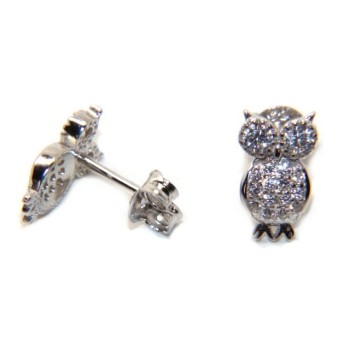 NSA|Orecchini da donna argento 925 a forma di gufo civetta con pave' di zirconi bianchi