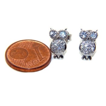 NSA|Orecchini da donna argento 925 a forma di gufo civetta con pave' di zirconi bianchi