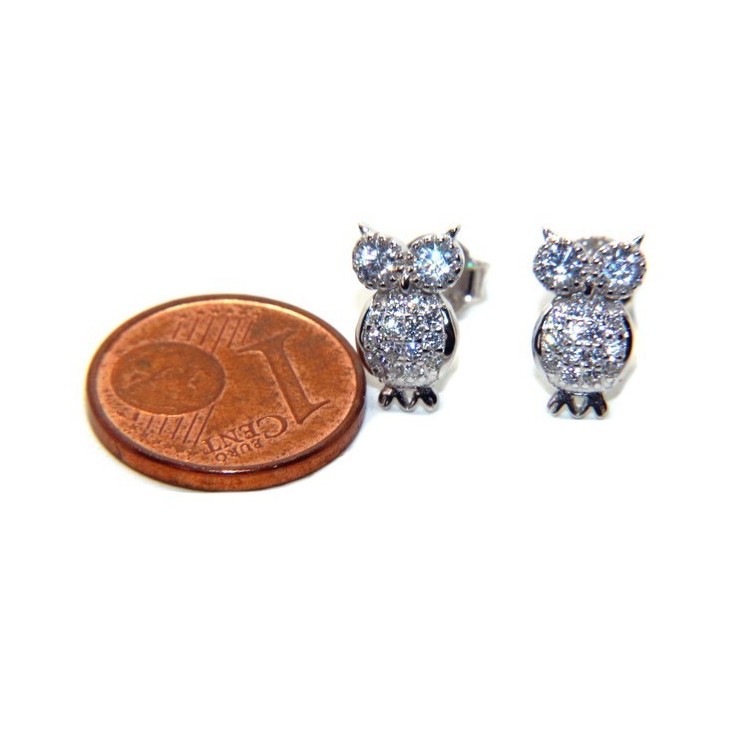 NSA|Women's 925 silver owl-shaped owl earrings with white zircons pave