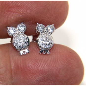 NSA|Women's 925 silver owl-shaped owl earrings with white zircons pave