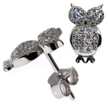 NSA|925 silver owl earrings with white cubic zirconia pave