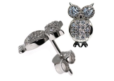 NSA|Orecchini argento 925 gufo civetta con pave' di zirconi bianchi