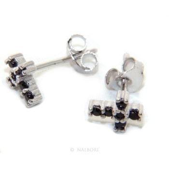 NSA|Earrings for men or women in 925 silver with small black cubic zirconia stones