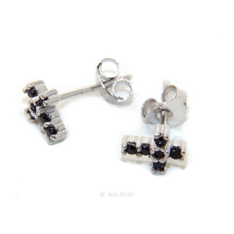 NSA|Earrings for men or women in 925 silver with small black cubic zirconia stones