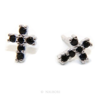 NSA|Orecchini per uomo o donna in argento 925 con pietre zirconia cubica colore nero piccoli