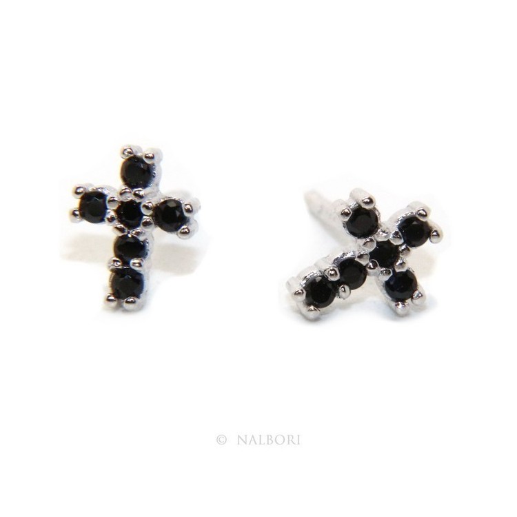 NSA|Orecchini per uomo o donna in argento 925 con pietre zirconia cubica colore nero piccoli
