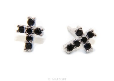 NSA|Earrings for men or women in 925 silver with small black cubic zirconia stones