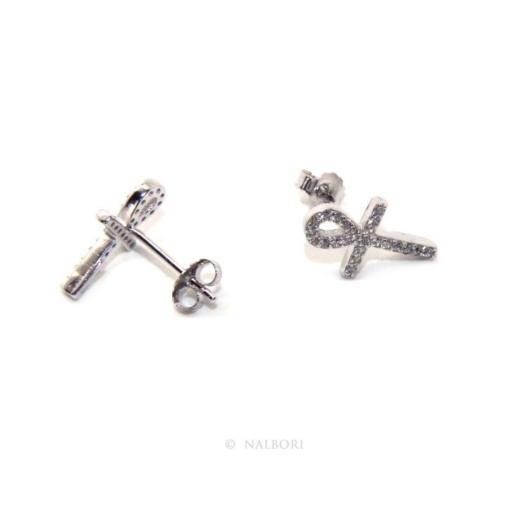 NSA|Earrings for women Egyptian key cross of life in 925 silver with white cubic zirconia stones