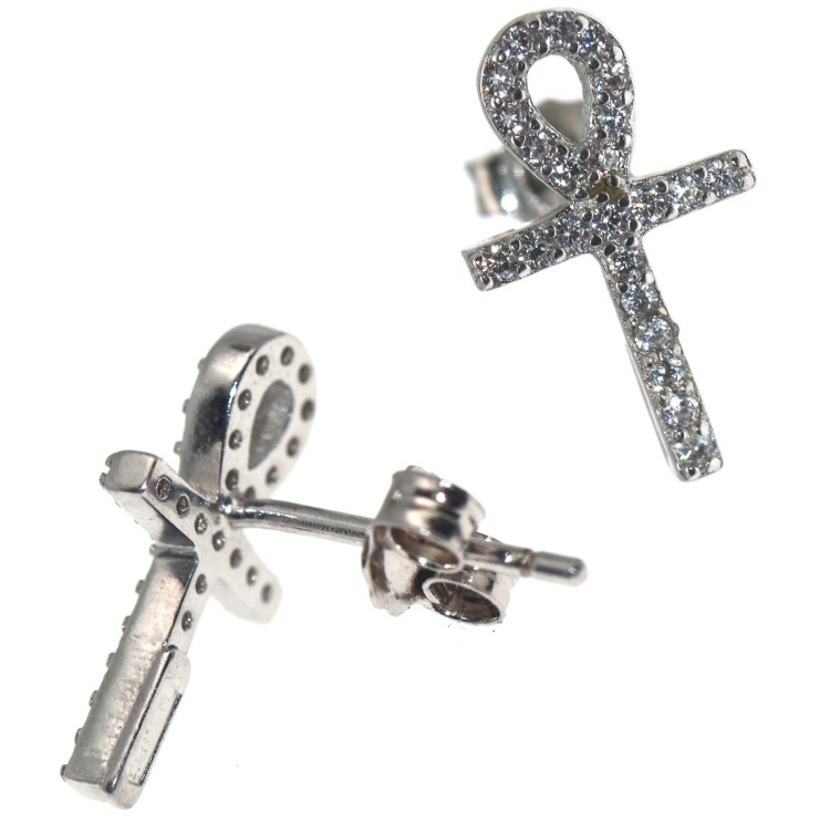 NSA|Earrings silver 925 egyptian cross key of life zircons ankh ansataata ankh