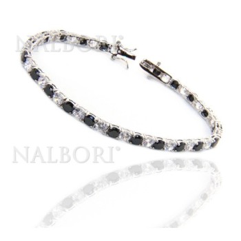 NSA|Bracciale per donna in Argento 925 modello Tennis Con Zirconi bianco e nero da 4 mm 17,5 cm a griffe