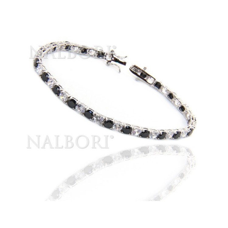 NSA|Woman's bracelet in 925 Sterling Silver Tennis model With black and white 4 mm 17.5 cm cubic zirconia jaws