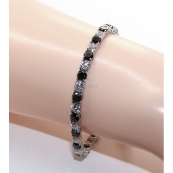 NSA|Bracciale per donna in Argento 925 modello Tennis Con Zirconi bianco e nero da 4 mm 17,5 cm a griffe