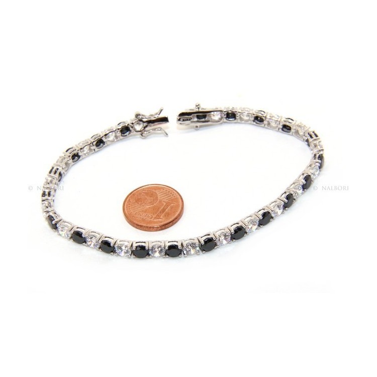 NSA|Woman's bracelet in 925 Sterling Silver Tennis model With black and white 4 mm 17.5 cm cubic zirconia jaws