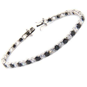 NSA|tennis bianco nero argento 925 bracciale donna 4 mm 17,5 cm