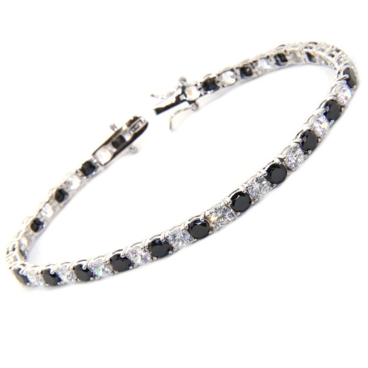 NSA|tennis bianco nero argento 925 bracciale donna 4 mm 17,5 cm
