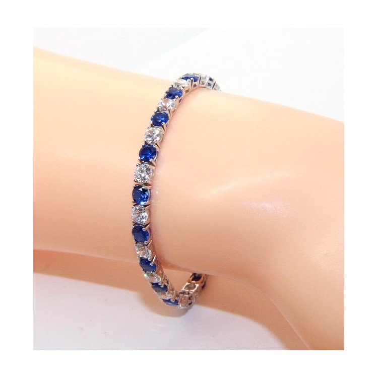 NSA|Bracciale per donna in Argento 925 modello Tennis Con Zirconi bianco e blu da 4 mm 17,5 cm a griffe