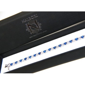 NSA|Woman's bracelet in 925 Sterling Silver Tennis model With blue sapphire and white 4 mm 17.5 cm cubic zirconia jaws