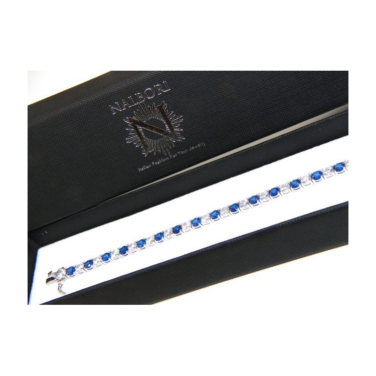 NSA|Bracciale per donna in Argento 925 modello Tennis Con Zirconi bianco e blu da 4 mm 17,5 cm a griffe