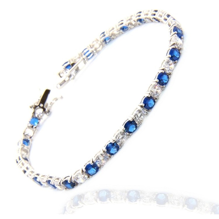 NSA|tennis bianco blu argento 925 bracciale donna 4 mm 17,5 cm